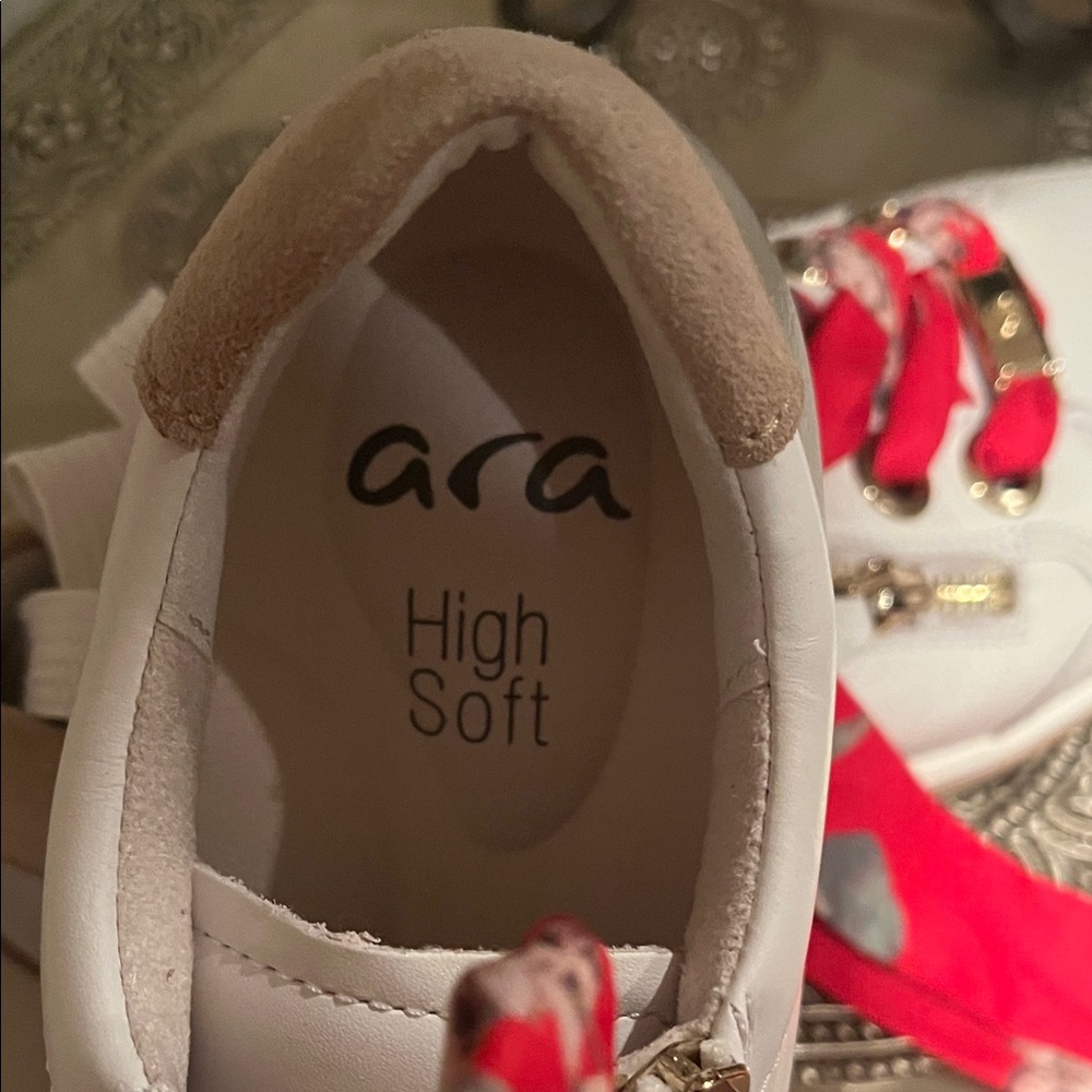 Ara White Sneakers with Pink Floral Laces - Picture 2 of 8